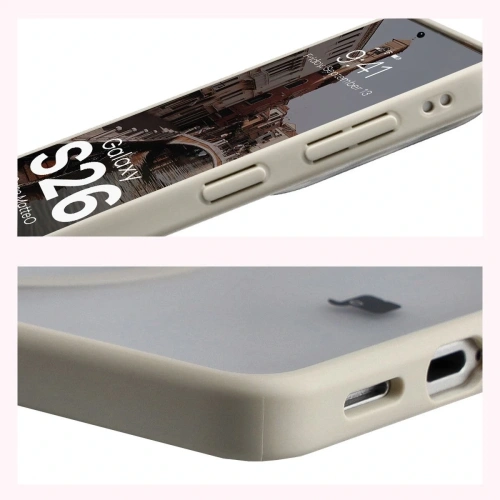 Etui z pierścieniem magnetycznym Bizon Case MatteO do Samsung Galaxy S26 przydymione-beżowe