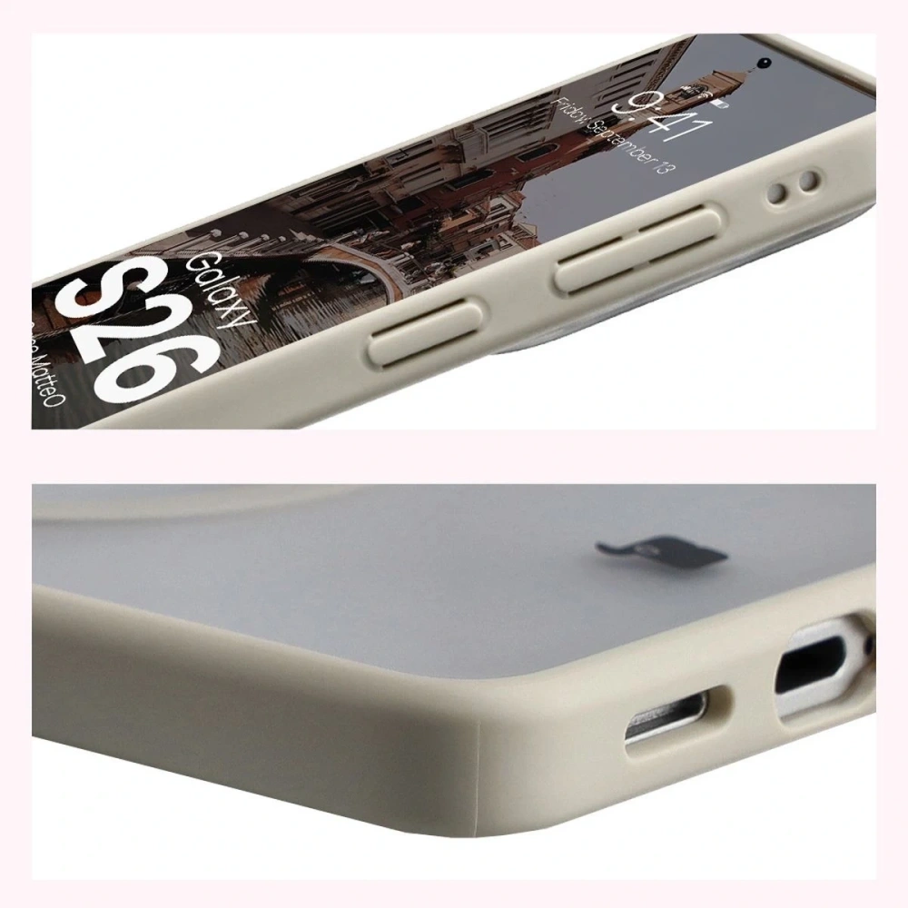 Etui z pierścieniem magnetycznym Bizon Case MatteO do Samsung Galaxy S26 przydymione-beżowe