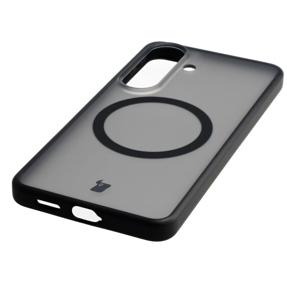 Etui z pierścieniem magnetycznym Bizon Case MatteO do Samsung Galaxy S26 przydymione-czarne