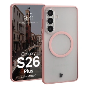 Etui z pierścieniem magnetycznym Bizon Case MatteO do Samsung Galaxy S26+ Plus przydymione-jasnoróżowe
