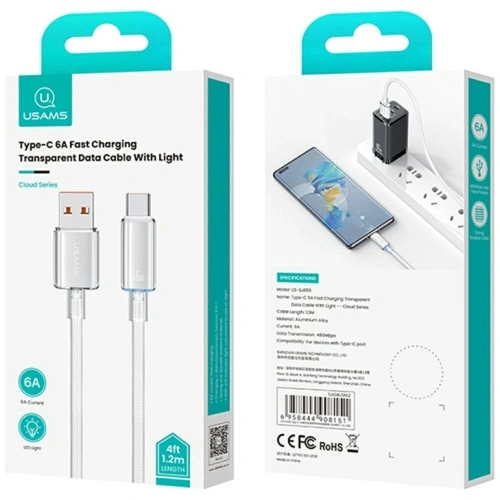 Kabel USAMS Cloud Series US-SJ658 6A USB-A / USB-C 1.2m różowy