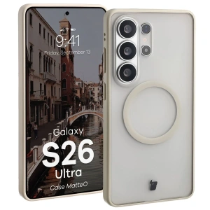 Etui z pierścieniem magnetycznym Bizon Case MatteO do Samsung Galaxy S26 Ultra przydymione-beżowe