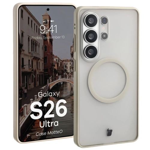 Etui z pierścieniem magnetycznym Bizon Case MatteO do Samsung Galaxy S26 Ultra przydymione-beżowe