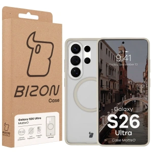 Etui z pierścieniem magnetycznym Bizon Case MatteO do Samsung Galaxy S26 Ultra przydymione-beżowe