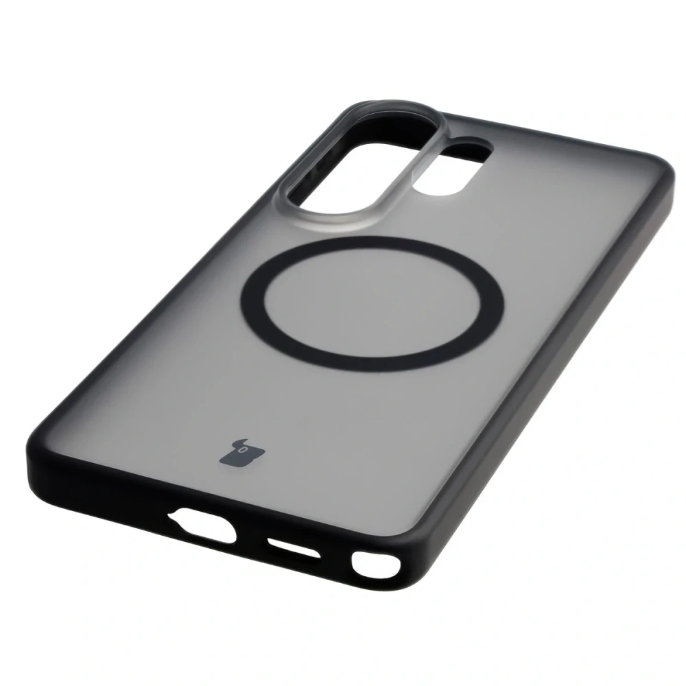 Etui z pierścieniem magnetycznym Bizon Case MatteO do Samsung Galaxy S26 Ultra przydymione-czarne