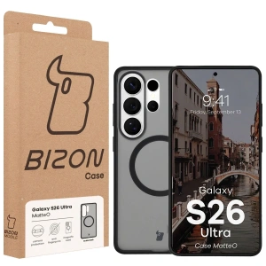 Etui z pierścieniem magnetycznym Bizon Case MatteO do Samsung Galaxy S26 Ultra przydymione-czarne