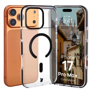 Etui z pierścieniem magnetycznym Bizon Case Marco do Apple iPhone 17 Pro Max przezroczyste z czarną ramką