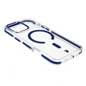 Etui z pierścieniem magnetycznym Bizon Case Marco do Apple iPhone 17 Pro Max przezroczyste z niebieską ramką