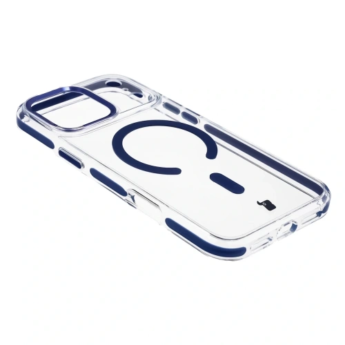 Etui z pierścieniem magnetycznym Bizon Case Marco do Apple iPhone 17 Pro Max przezroczyste z niebieską ramką