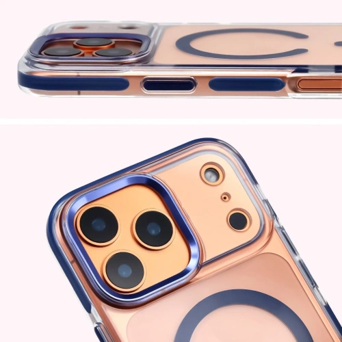 Etui z pierścieniem magnetycznym Bizon Case Marco do Apple iPhone 17 Pro Max przezroczyste z niebieską ramką