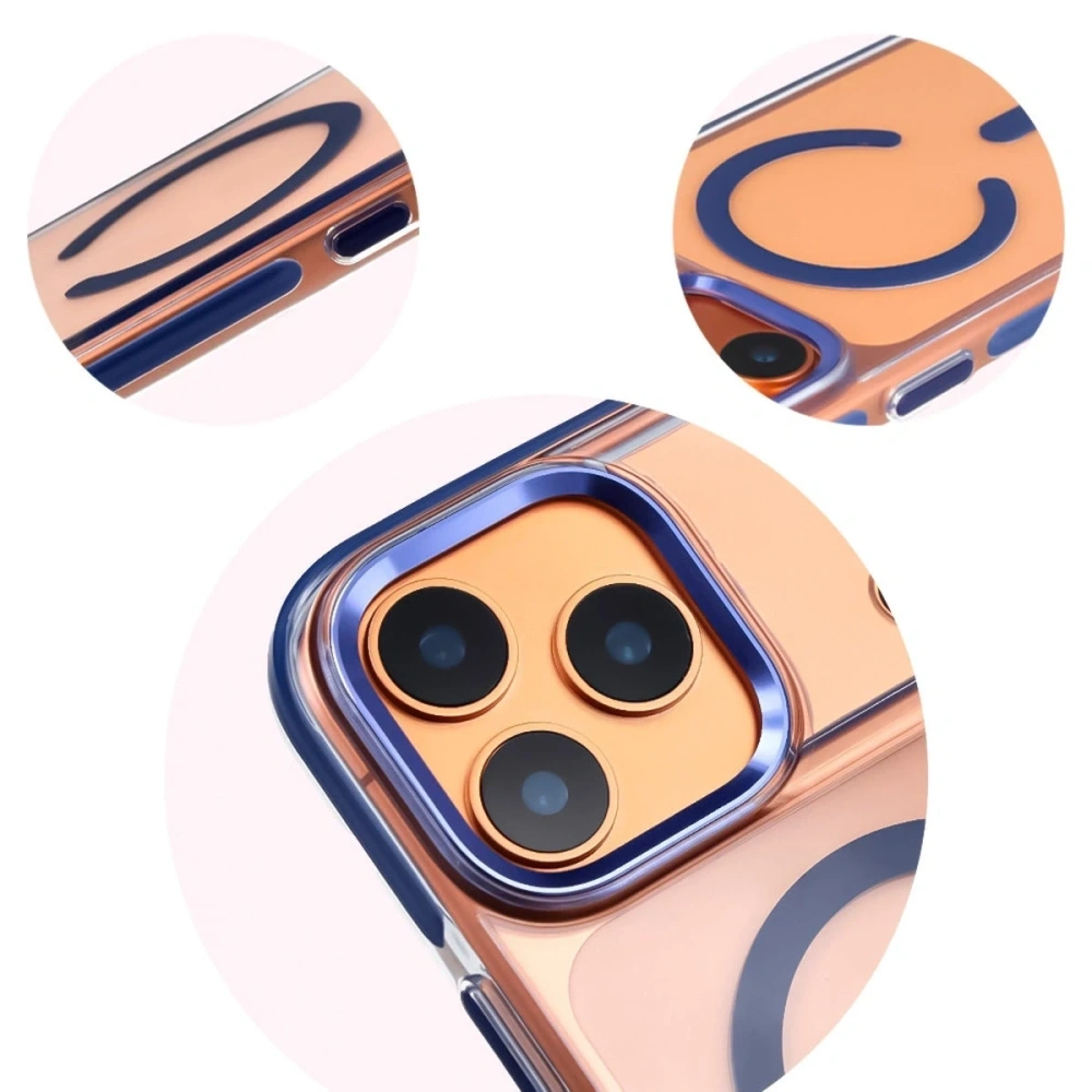 Etui z pierścieniem magnetycznym Bizon Case Marco do Apple iPhone 17 Pro Max przezroczyste z niebieską ramką