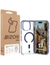 Etui z pierścieniem magnetycznym Bizon Case Marco do Apple iPhone 17 Pro Max przezroczyste z niebieską ramką