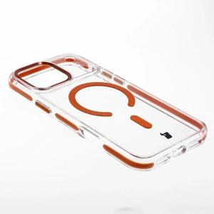 Etui z pierścieniem magnetycznym Bizon Case Marco do Apple iPhone 17 Pro Max przezroczyste z pomarańczową ramką