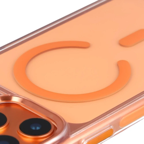 Etui z pierścieniem magnetycznym Bizon Case Marco do Apple iPhone 17 Pro Max przezroczyste z pomarańczową ramką