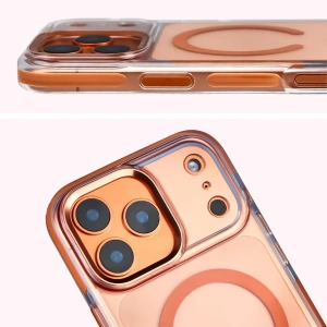 Etui z pierścieniem magnetycznym Bizon Case Marco do Apple iPhone 17 Pro Max przezroczyste z pomarańczową ramką
