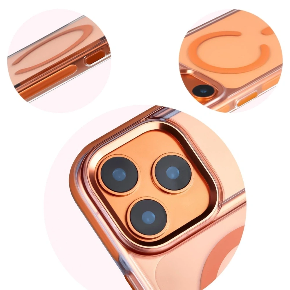 Etui z pierścieniem magnetycznym Bizon Case Marco do Apple iPhone 17 Pro Max przezroczyste z pomarańczową ramką