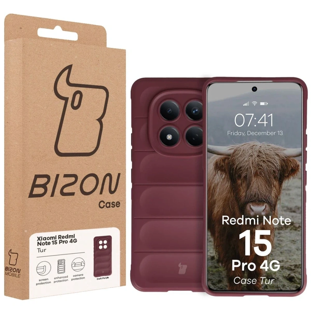 Pancerne etui Bizon Case Tur do Xiaomi Redmi Note 15 Pro 4G burgundowe