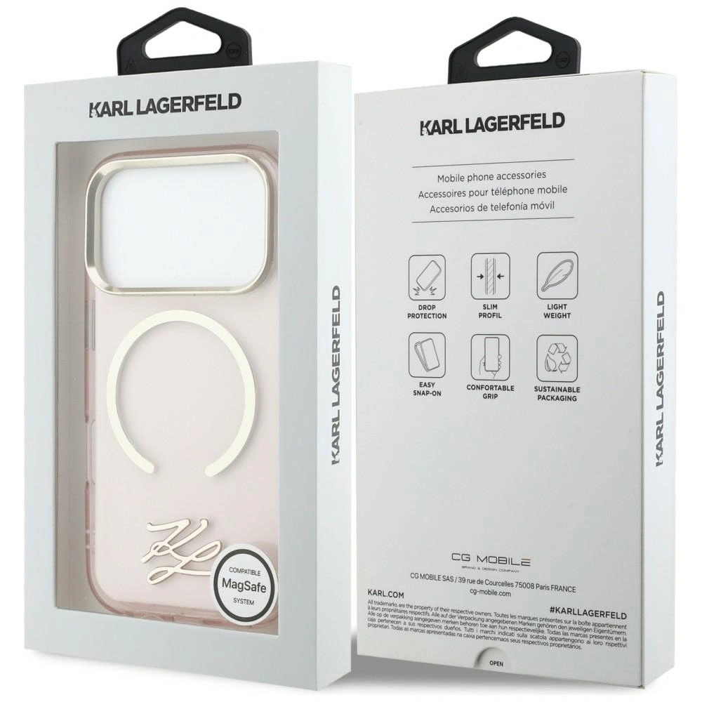 Etui Karl Lagerfeld IML KL Script Logo MagSafe do Apple iPhone 17 Pro różowy