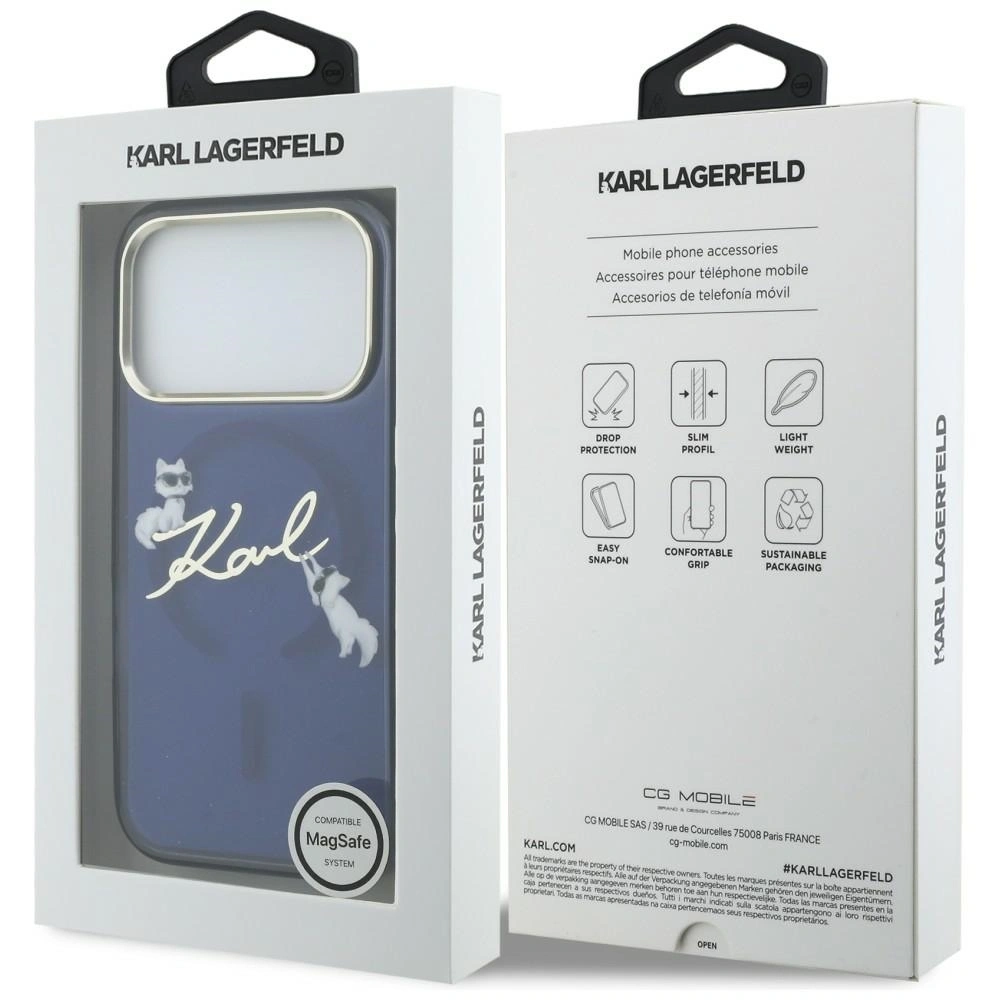 Etui Karl Lagerfeld IML Choupettes Karl Script Logo MagSafe do Apple iPhone 17 Pro Max niebieski