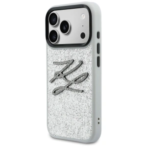 Etui Karl Lagerfeld IML Glitter KL Diamond Logo do Apple iPhone 17 Pro Max srebrny