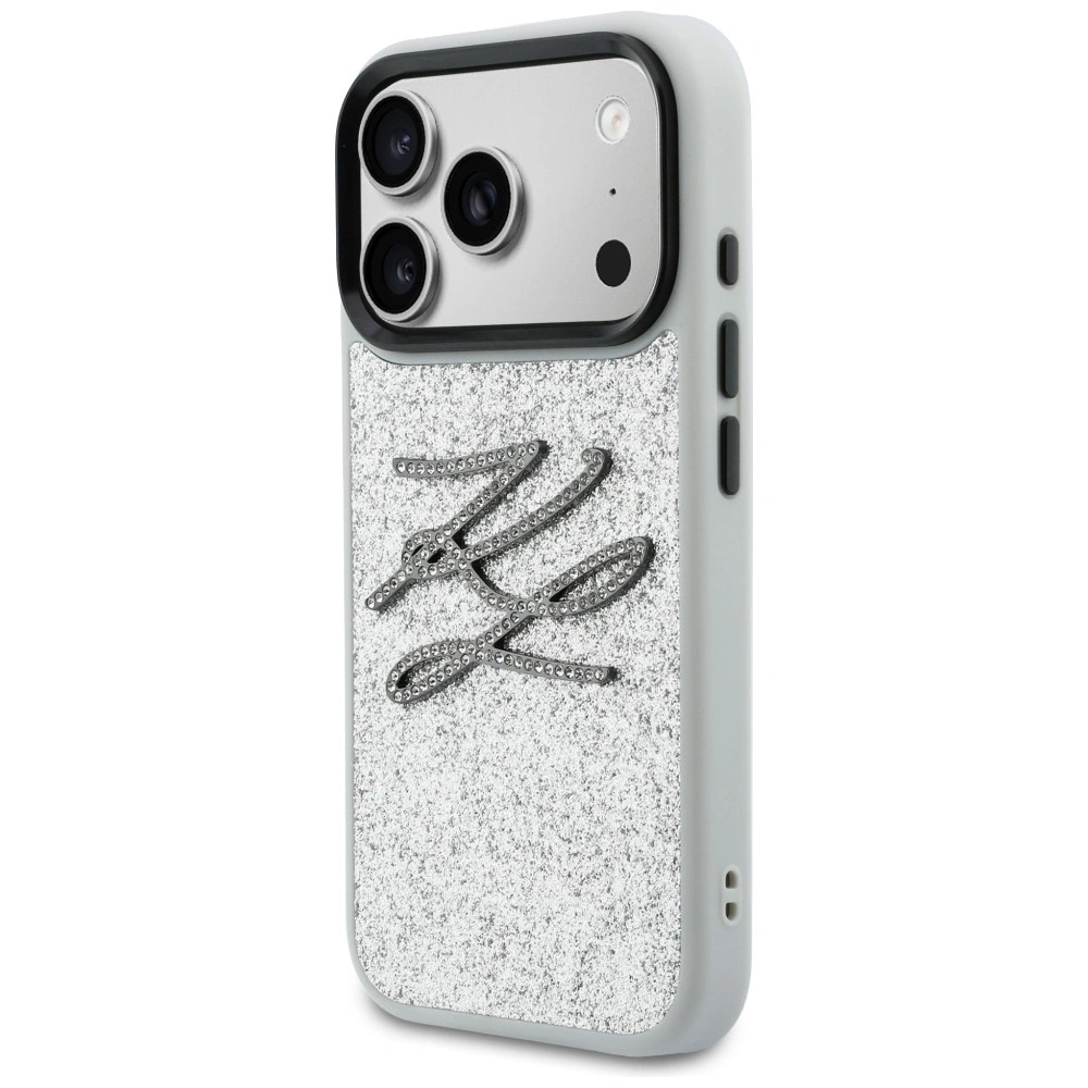 Etui Karl Lagerfeld IML Glitter KL Diamond Logo do Apple iPhone 17 Pro Max srebrny