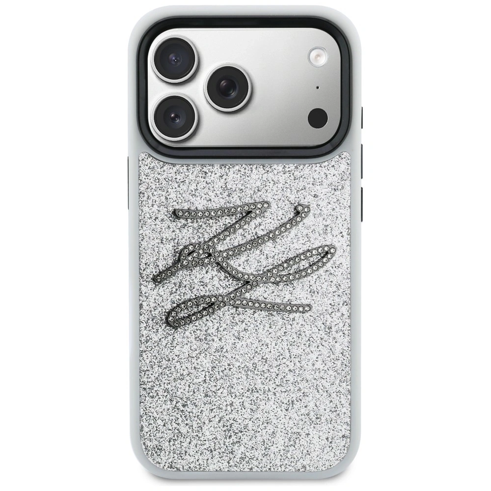 Etui Karl Lagerfeld IML Glitter KL Diamond Logo do Apple iPhone 17 Pro Max srebrny