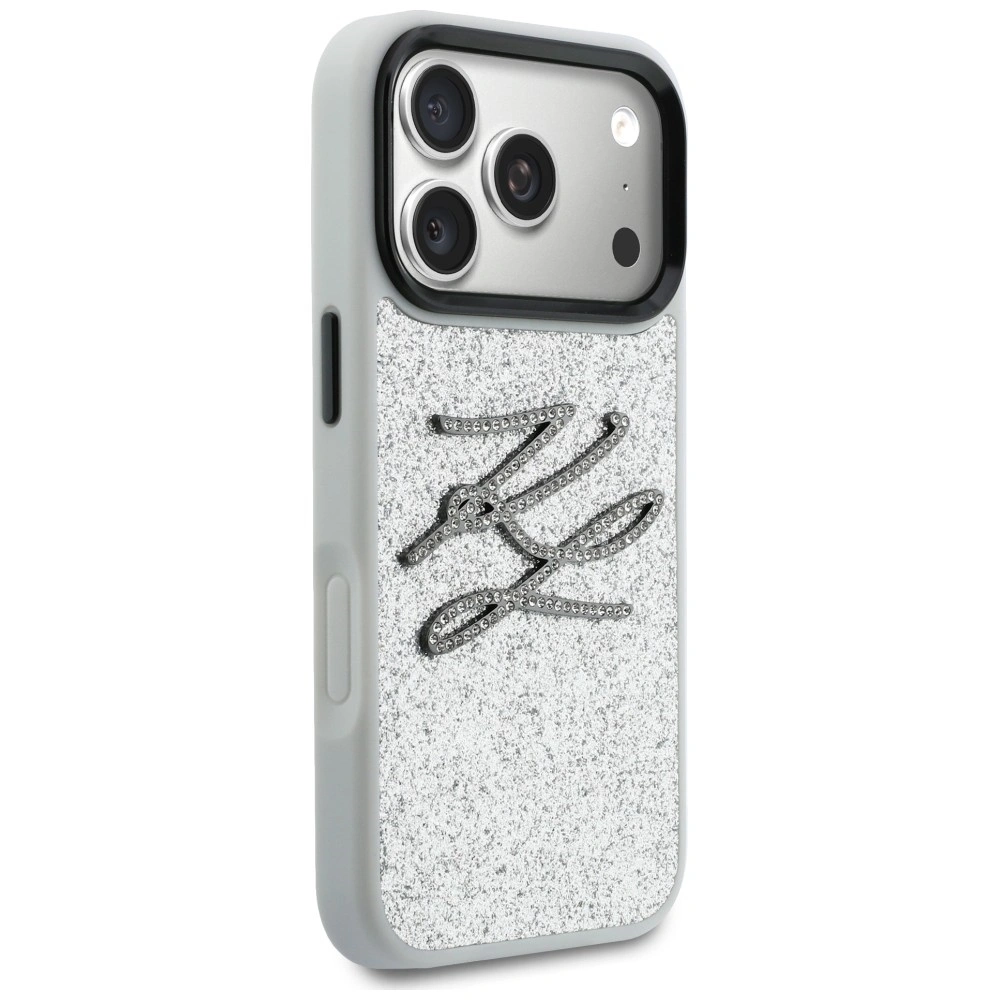 Etui Karl Lagerfeld IML Glitter KL Diamond Logo do Apple iPhone 17 Pro Max srebrny
