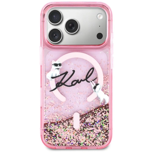 Etui Karl Lagerfeld Liquid Glitter Karl Script Logo MagSafe do Apple iPhone 17 Pro Max różowy