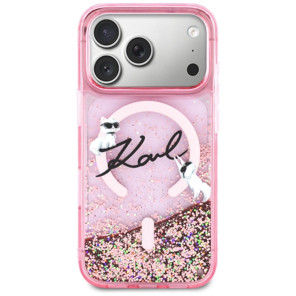 Etui Karl Lagerfeld Liquid Glitter Karl Script Logo MagSafe do Apple iPhone 17 Pro Max różowy