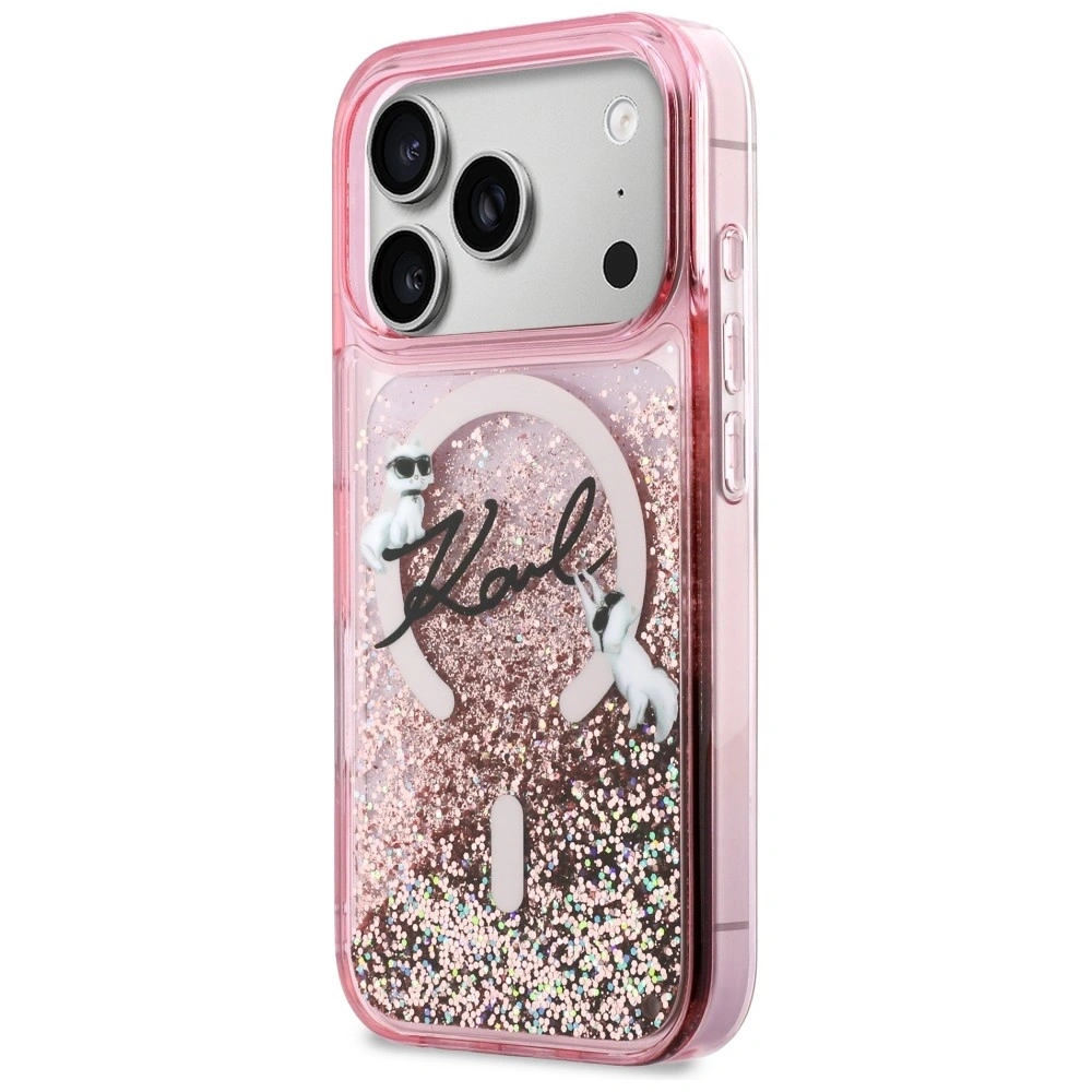 Etui Karl Lagerfeld Liquid Glitter Karl Script Logo MagSafe do Apple iPhone 17 Pro różowy