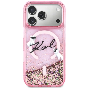 Etui Karl Lagerfeld Liquid Glitter Karl Script Logo MagSafe do Apple iPhone 17 Pro różowy