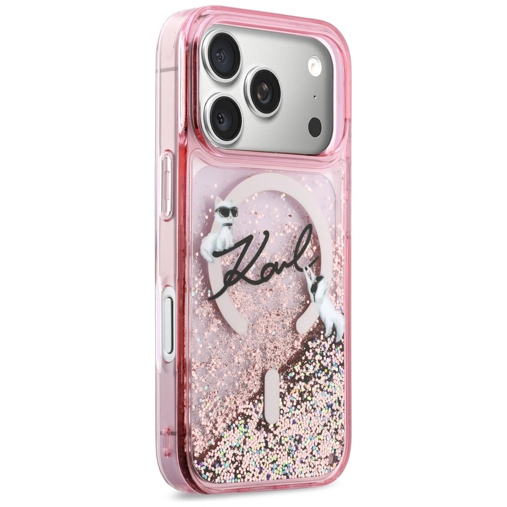 Etui Karl Lagerfeld Liquid Glitter Karl Script Logo MagSafe do Apple iPhone 17 Pro różowy
