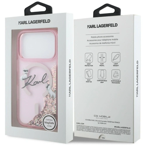 Etui Karl Lagerfeld Liquid Glitter Karl Script Logo MagSafe do Apple iPhone 17 Pro różowy