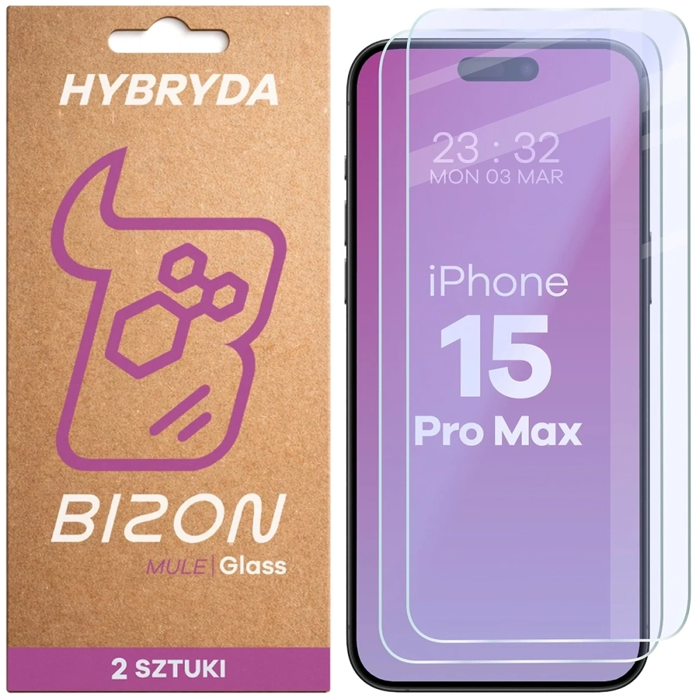 Elastyczne szkło hybrydowe Bizon Glass Mule Duo do Apple iPhone 15 Pro Max [2 PACK]