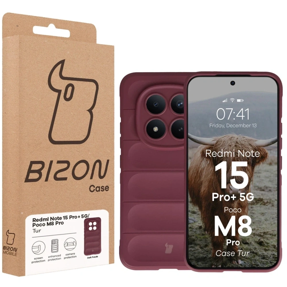 Pancerne etui Bizon Case Tur do Xiaomi Redmi Note 15 Pro+ Plus 5G / POCO M8 Pro 5G burgundowe