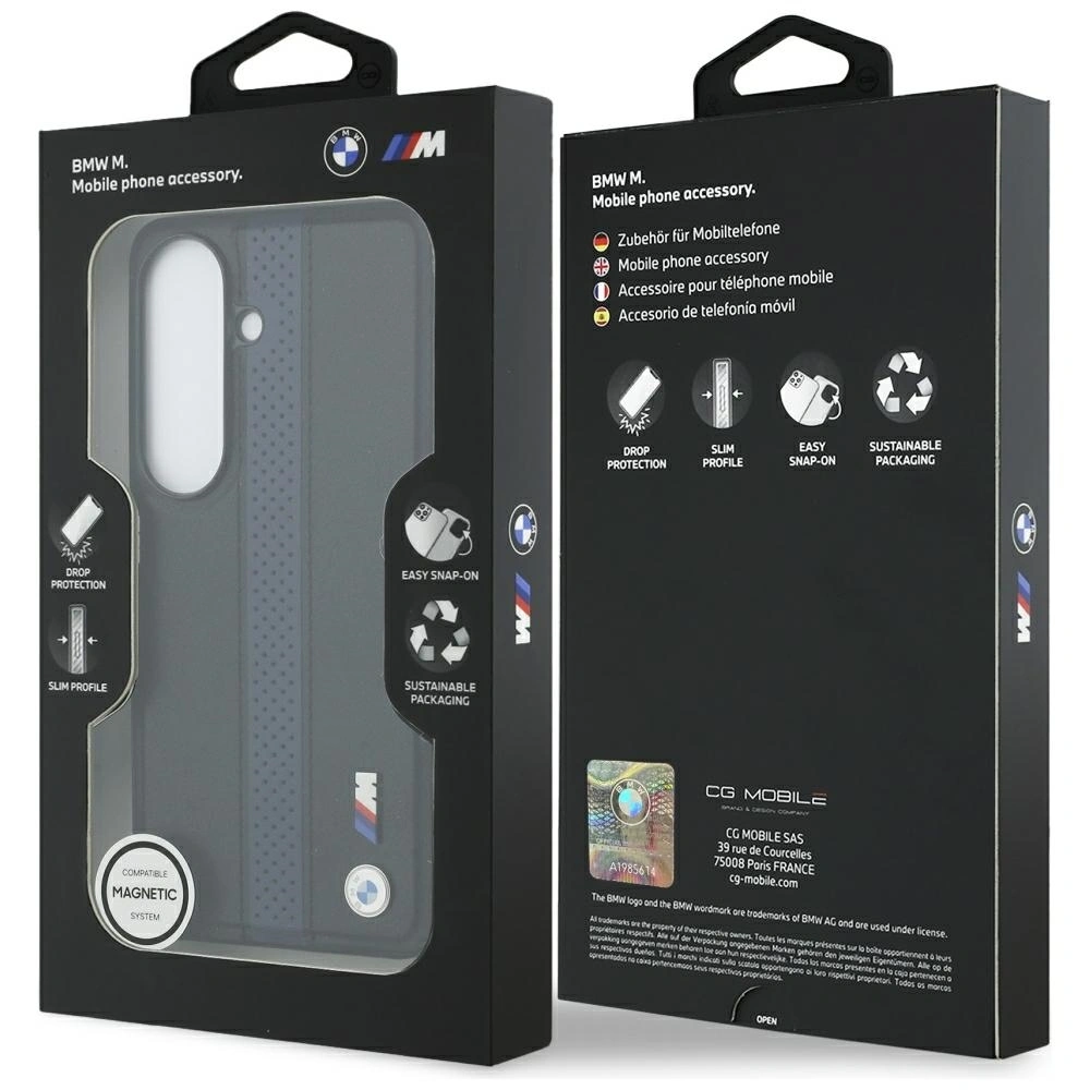 Etui BMW Perforated Stripe Logo MagSafe do Samsung Galaxy S26 niebieski