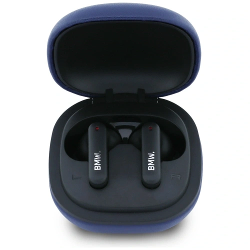 Bezprzewodowe słuchawki dokanałowe Bluetooth TWS BMW Leather Metal Logo ENC granatowy