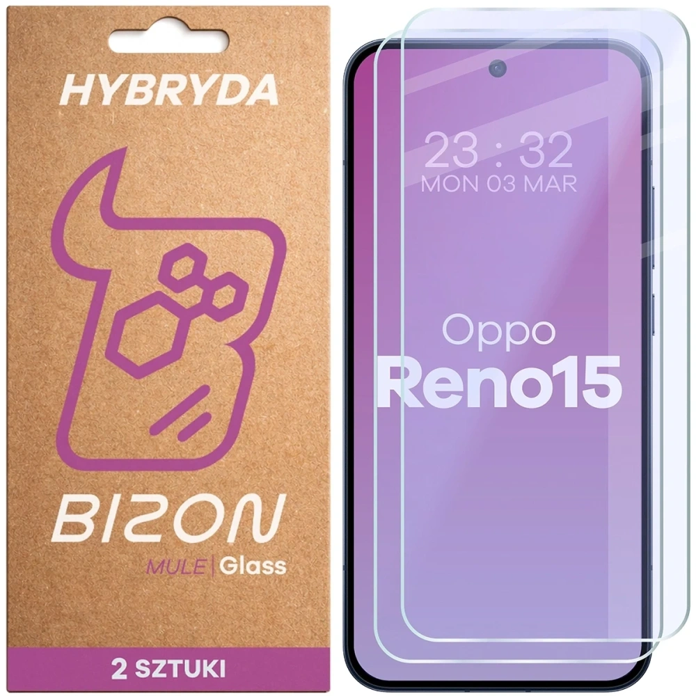 Elastyczne szkło hybrydowe Bizon Glass Mule Duo do Oppo Reno 15 [2 PACK]