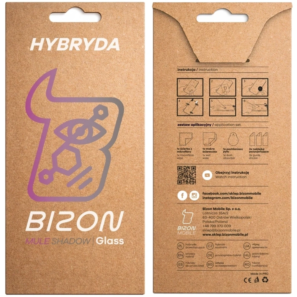 Prywatyzujące szkło hybrydowe Bizon Glass Mule Shadow do Motorola Edge 60 Neo matowe