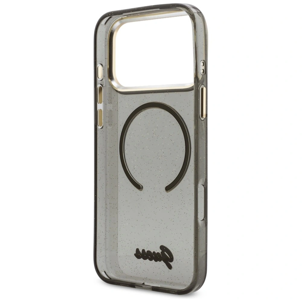 Etui Guess IML Glitters Script Strap MagSafe do Apple iPhone 17 Pro Max czarny