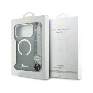 Etui Guess IML Glitters Script Strap MagSafe do Apple iPhone 17 Pro Max czarny