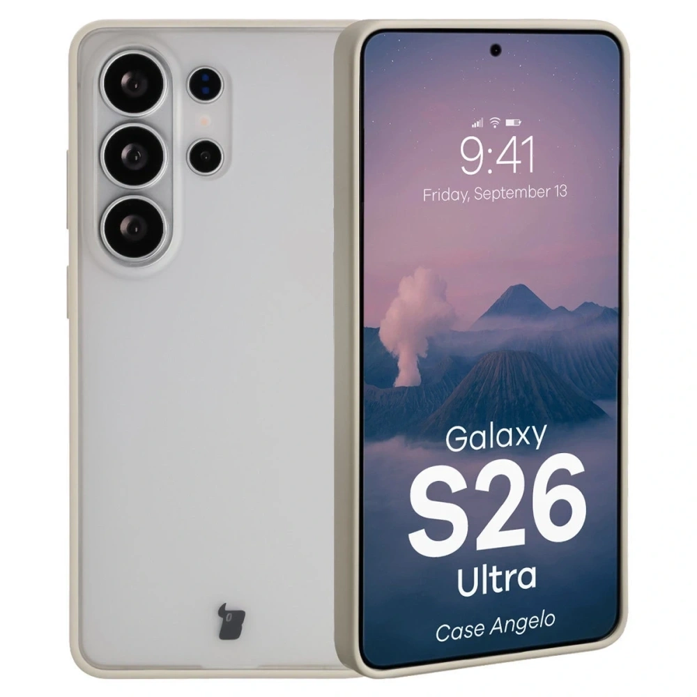 Etui Bizon Case Angelo do Samsung Galaxy S26 Ultra półprzezroczyste z beżową ramką