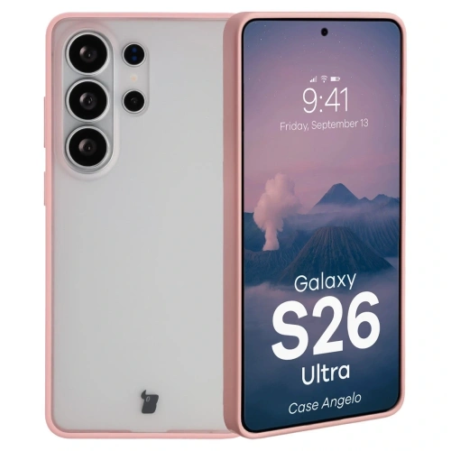 Etui Bizon Case Angelo do Samsung Galaxy S26 Ultra półprzezroczyste z jasnoróżową ramką