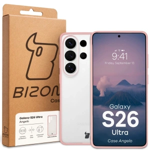 Etui Bizon Case Angelo do Samsung Galaxy S26 Ultra półprzezroczyste z jasnoróżową ramką