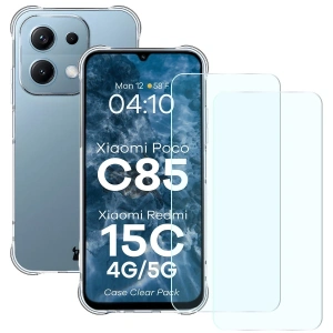 Elastyczne etui + 2x szkło hartowane Bizon Case Clear Pack do Xiaomi Redmi 15C 4G / 5G / POCO C85 4G