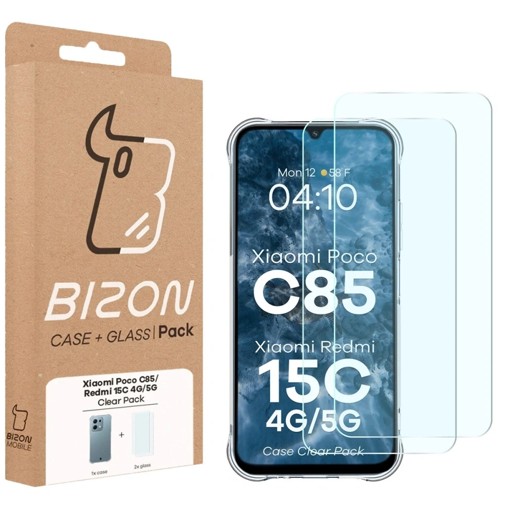 Elastyczne etui + 2x szkło hartowane Bizon Case Clear Pack do Xiaomi Redmi 15C 4G / 5G / POCO C85 4G