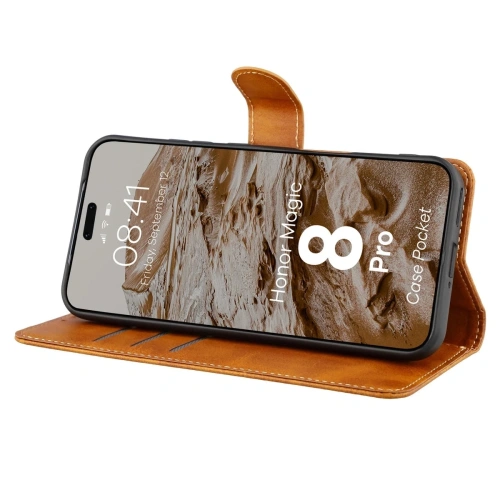 Etui z klapką Bizon Case Pocket do Honor Magic8 Pro brązowe