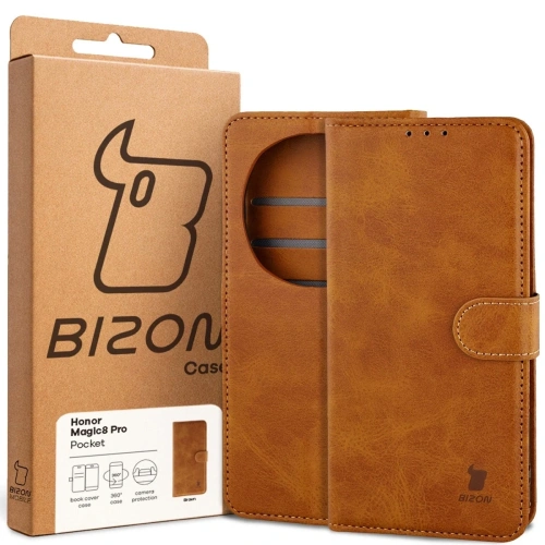Etui z klapką Bizon Case Pocket do Honor Magic8 Pro brązowe