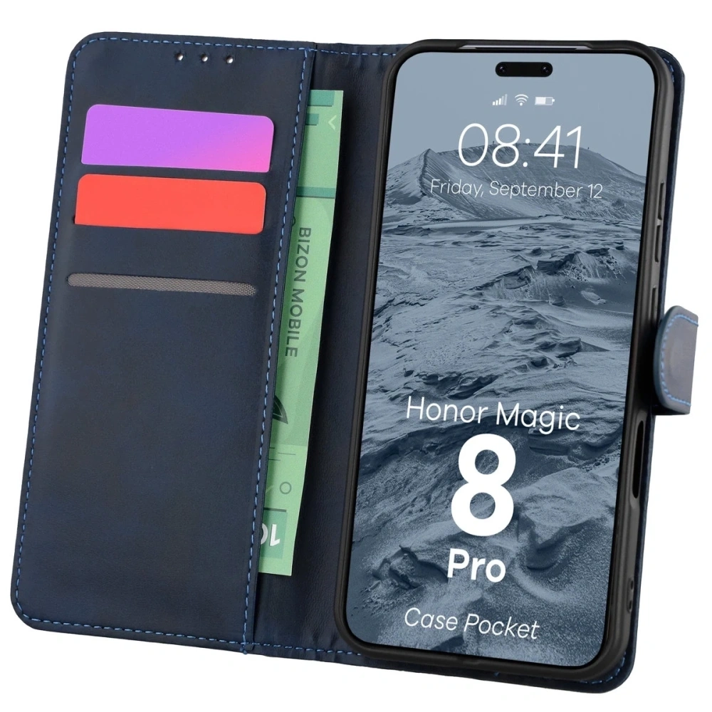 Etui z klapką Bizon Case Pocket do Honor Magic8 Pro granatowe