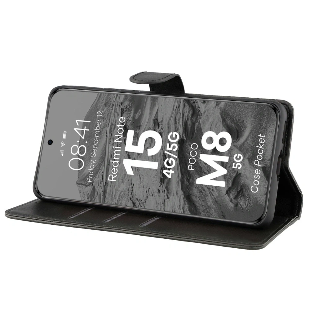 Etui z klapką Bizon Case Pocket do Xiaomi Redmi Note 15 / POCO M8 5G czarne